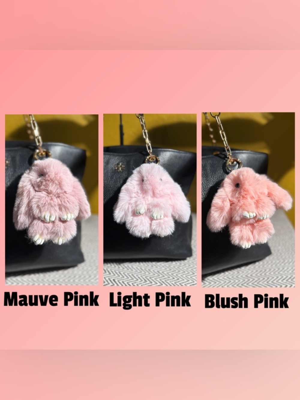 Faux Fur Bunny Bag Charm | Pink Shades & Gold Hardware - Choice of 1